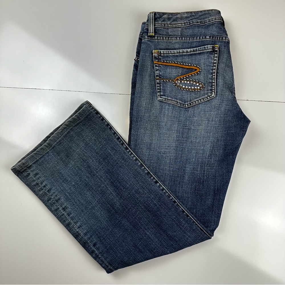 Seven7 Bootcut Jeans Women's Size 32 Rhinestones Medium Wash Designer Logo